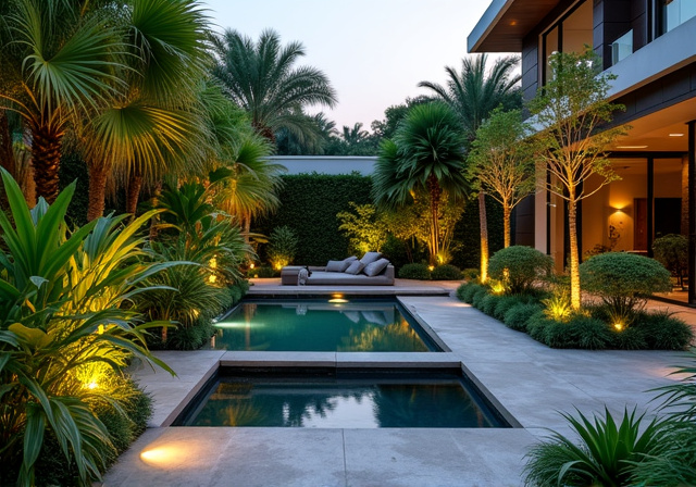 Landscape design with garden and outdoor features